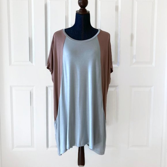 LOGO lori goldstein womens color block knit stretch top brown mint 3X pockets - Picture 5 of 9